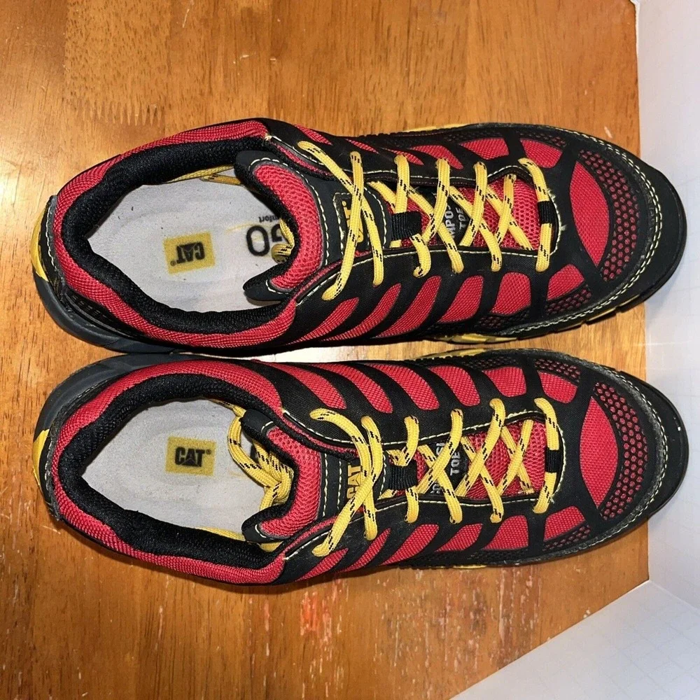 CAT Caterpillar‎ Work Shoes Mens 8.5 Red Black Excellent Composite Toe P90287